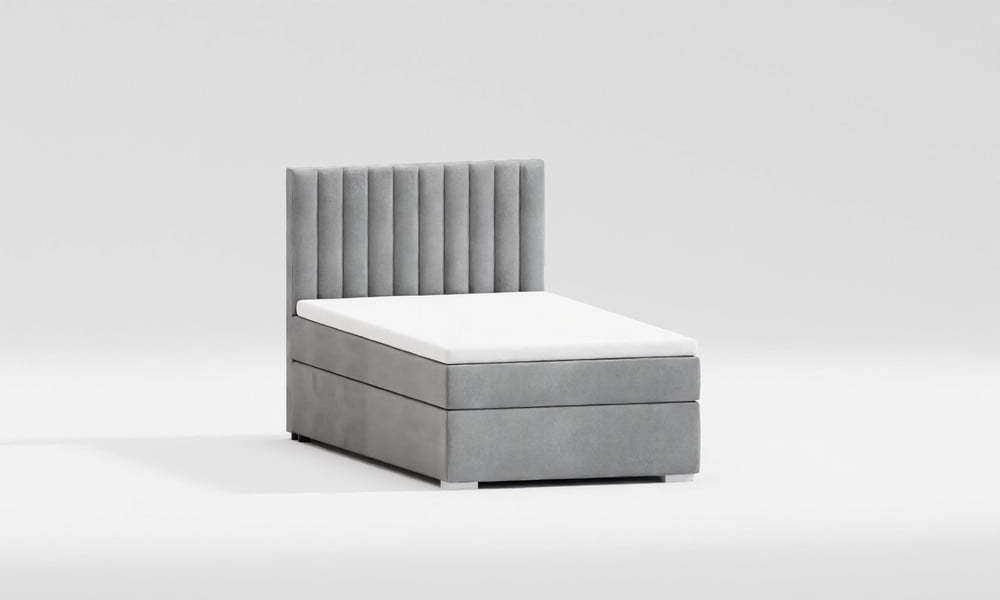 Světle šedá čalouněná jednolůžková postel s úložným prostorem s roštem 90x200 cm Bunny – Ropez Ropez