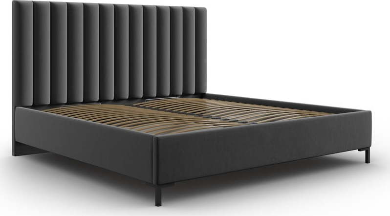 Tmavě šedá čalouněná dvoulůžková postel s úložným prostorem s roštem 160x200 cm Casey – Mazzini Beds Mazzini Beds